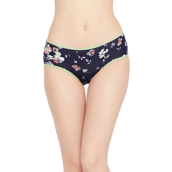 

Clovia Mid Waist Floral Print Hipster Panty in Navy - Cotton - PN2679Y08