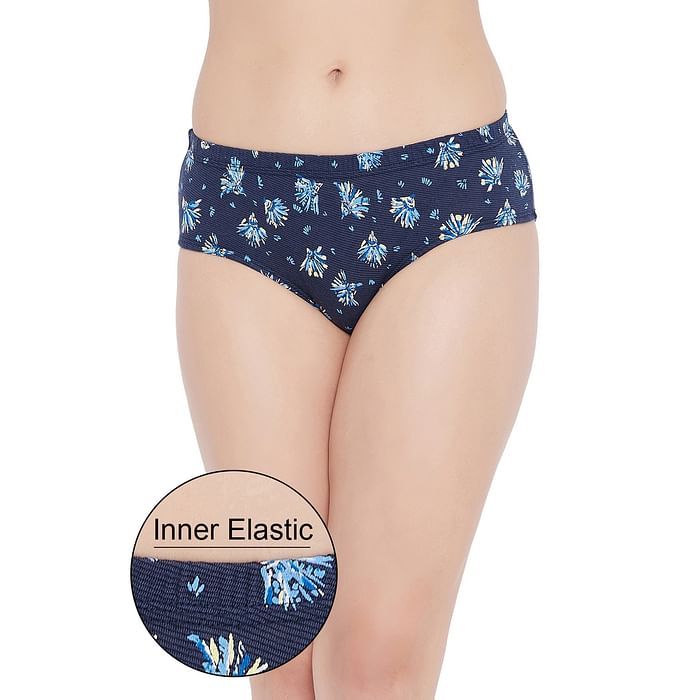 

Clovia Mid Waist Floral Print Hipster Panty in Navy with Inner Elastic - Cotton - PN2855K08