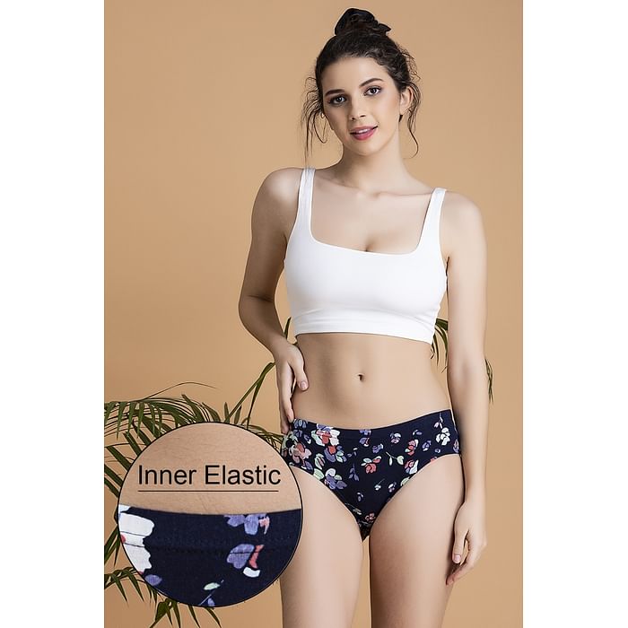 

Clovia Mid Waist Floral Print Hipster Panty in Navy with Inner Elastic - Cotton - PN3076U08