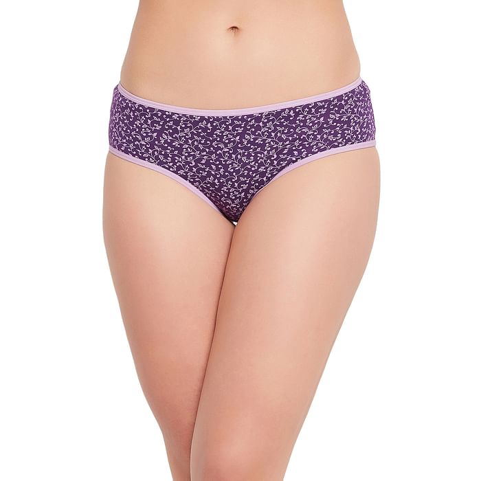 

Clovia Mid Waist Floral Print Hipster Panty in Purple - Cotton - PN3464A15