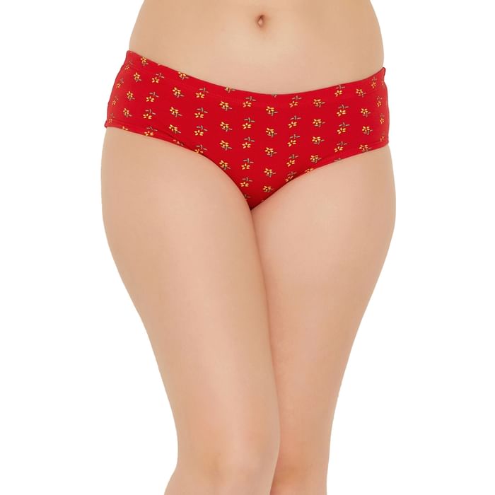 

Clovia Mid Waist Floral Print Hipster Panty in Red with Inner Elastic - 100% Cotton - PN3227C04