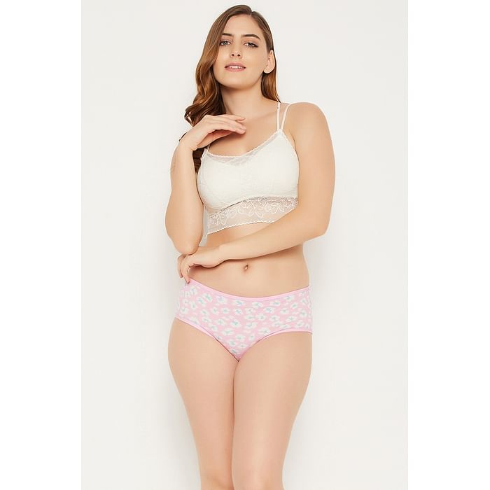 

Clovia Mid Waist Floral Print Hipster Panty in Soft Pink - Cotton - PN3411J22, Light pink