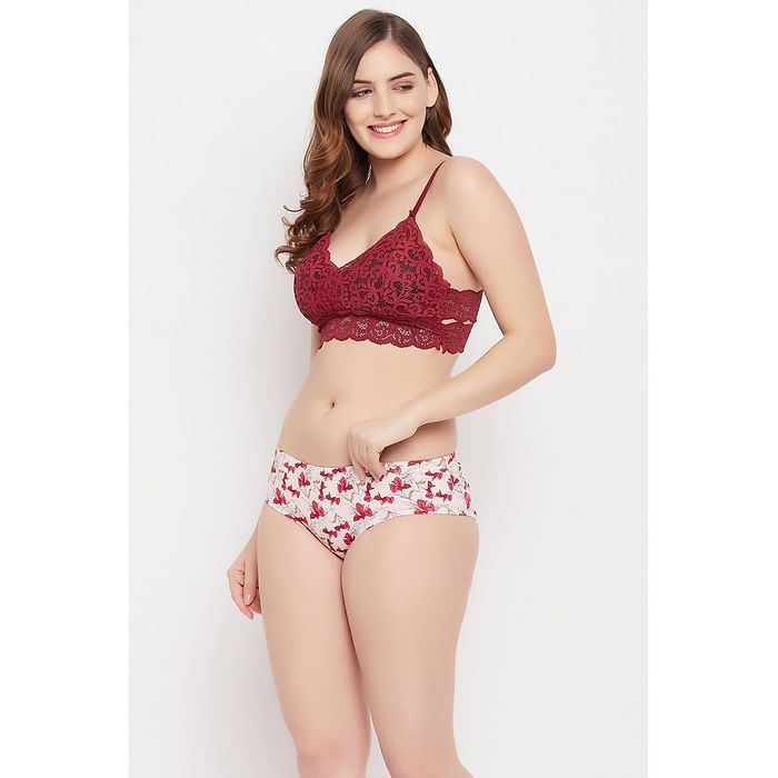 

Clovia Mid Waist Floral Print Hipster Panty in Soft Pink with Inner Elastic - 100% Cotton - PN2855G22, Light pink