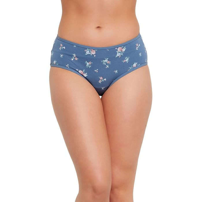 

Clovia Mid Waist Floral Print Hipster Panty in Teal Blue - Cotton - PN3411D03, Light blue