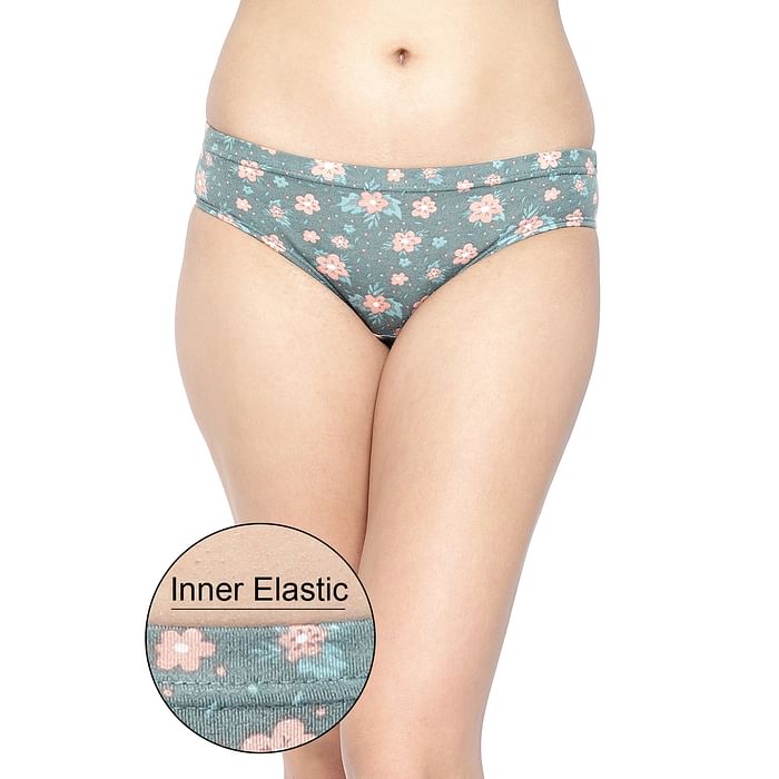 

Clovia Mid Waist Floral Print Hipster Panty in Teal with Inner Elastic - Cotton - PN3076T17, Dark green