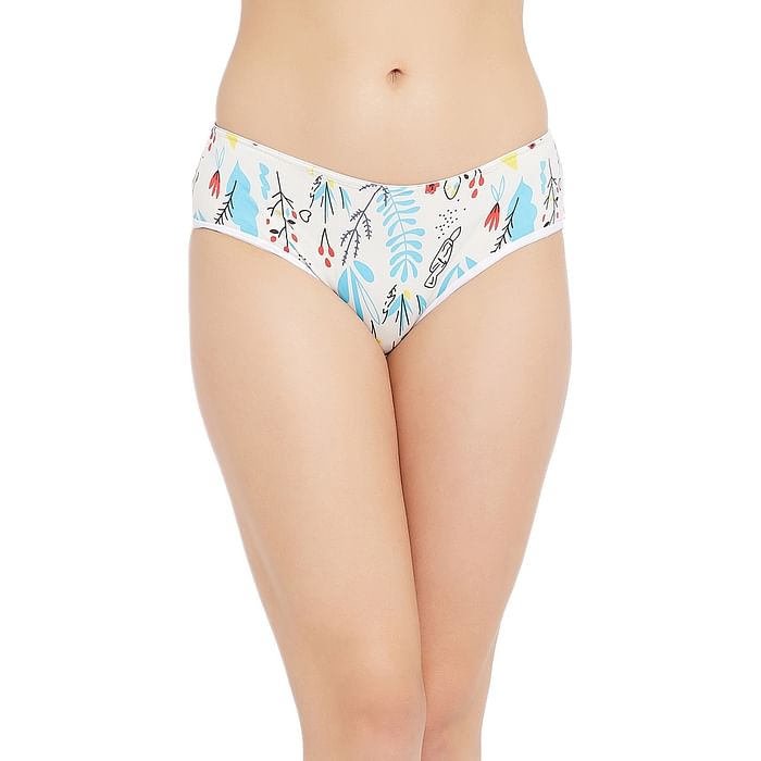 

Clovia Mid Waist Floral Print Hipster Panty in White - PN3404Q18