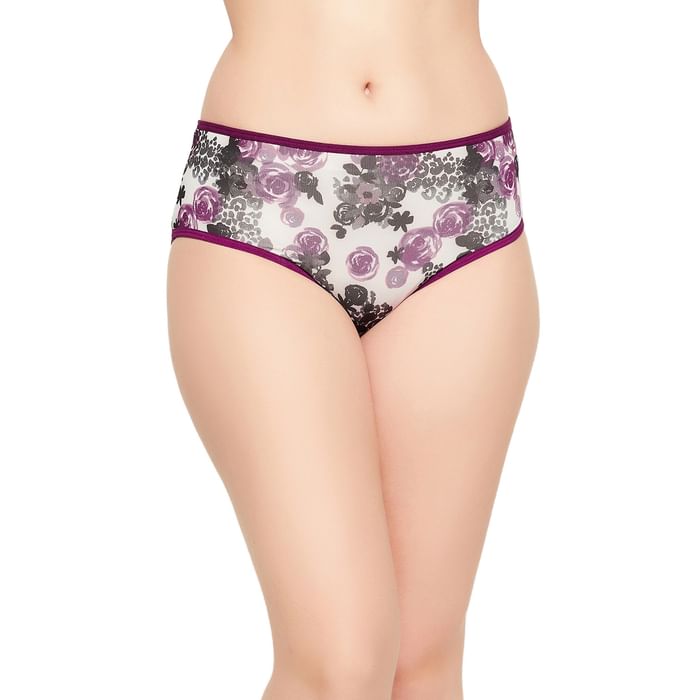 

Clovia Mid Waist Floral Print Hipster Panty in White - PN3404B18