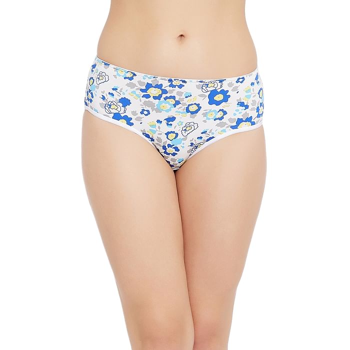 

Clovia Mid Waist Floral Print Hipster Panty in White - PN3404D18