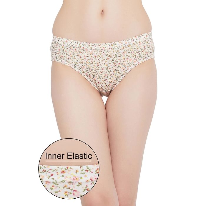 

Clovia Mid Waist Floral Print Hipster Panty in White - Cotton - PN3227U18