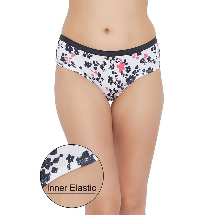 

Clovia Mid Waist Floral Print Hipster Panty in White with Inner Elastic - Cotton - PN3329M18