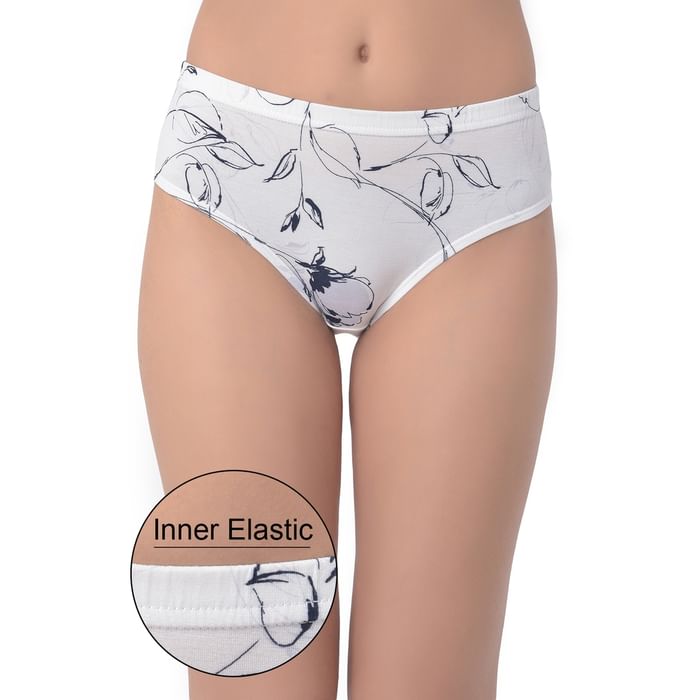 

Clovia Mid Waist Floral Print Hipster Panty in White with Inner Elastic - Cotton - PN2855L18