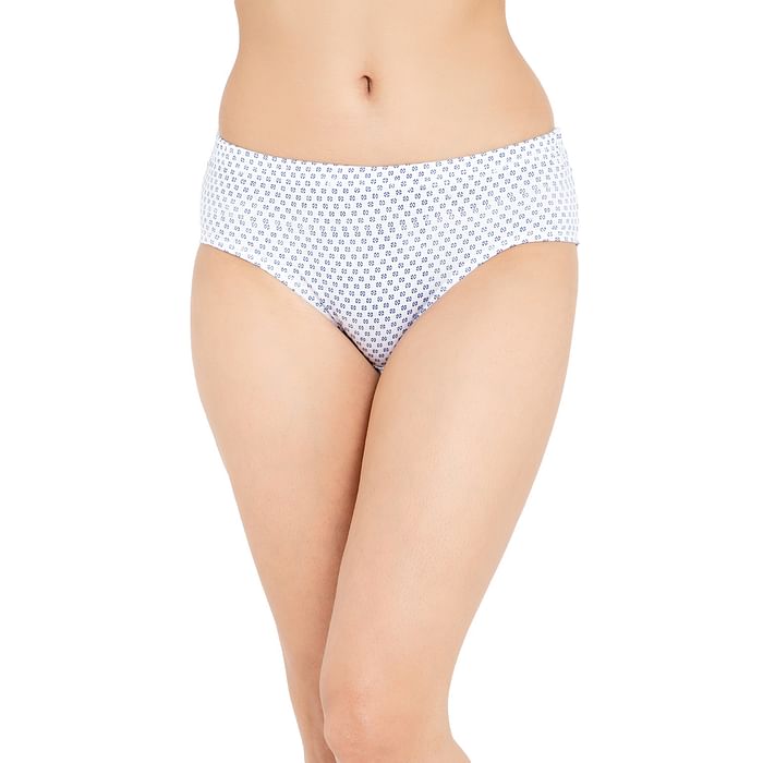 

Clovia Mid Waist Floral Print Hipster Panty in White with Inner Elastic - 100% Cotton - PN2855O18