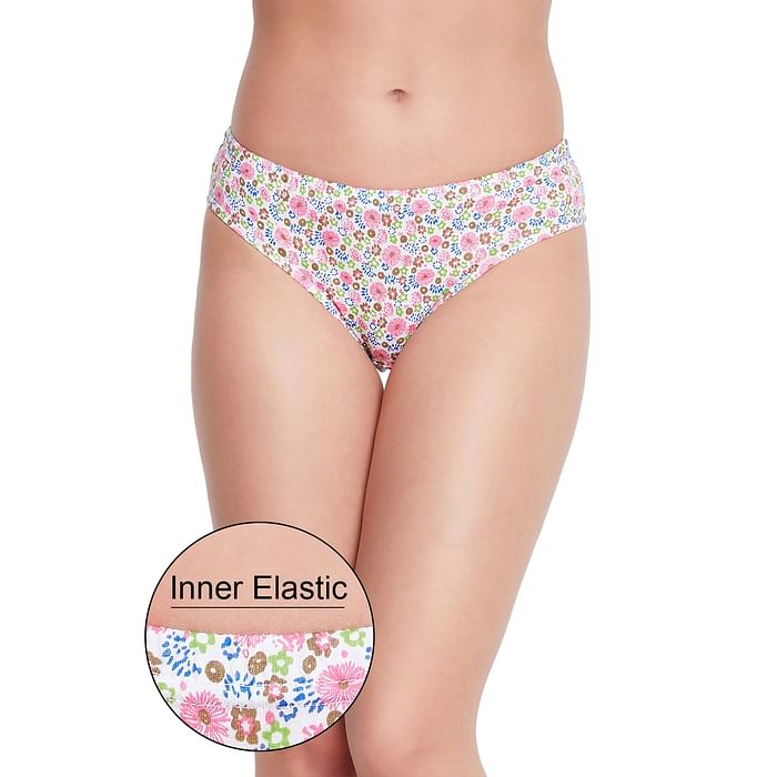 

Clovia Mid Waist Floral Print Hipster Panty in White with Inner Elastic - Cotton - PN2855B18