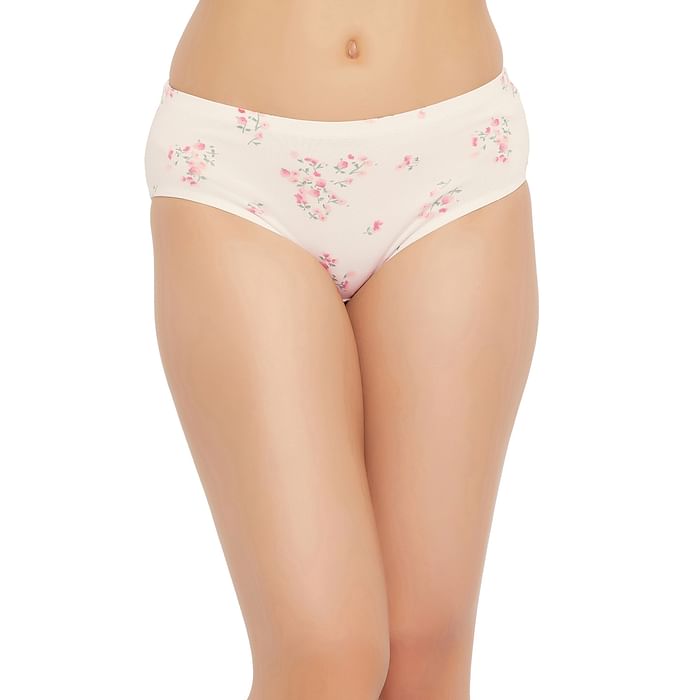 

Clovia Mid Waist Floral Print Hipster Panty in White with Inner Elastic - Cotton - PN2488M18