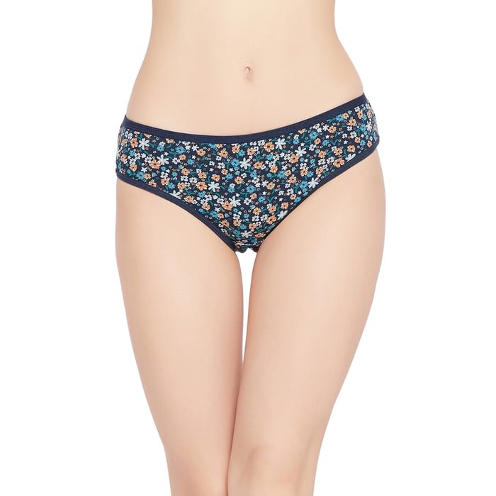 

Clovia Mid Waist Floral Printed Bikini Panty in Navy - Cotton - PN3467Z19, Multicolour