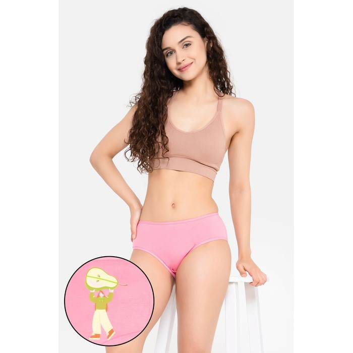 

Clovia Mid Waist Fruit Print Hipster Panty in Baby Pink - Cotton - PN3297D22, Light pink