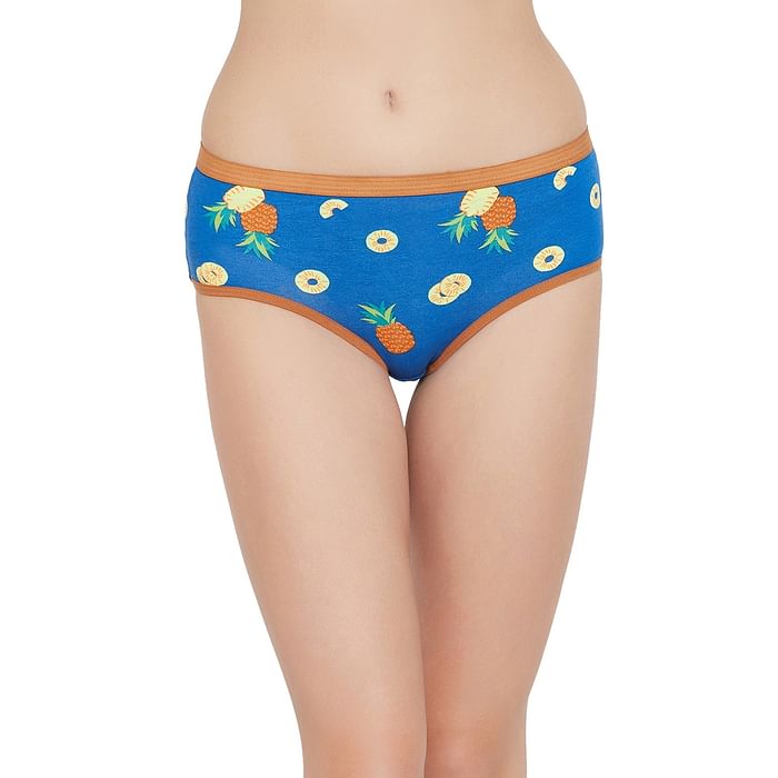 

Clovia Mid Waist Fruit Print Hipster Panty in Blue - Cotton - PN3450G08, Navy