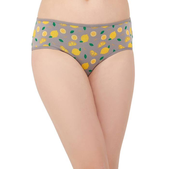 

Clovia Mid Waist Fruit Print Hipster Panty in Grey - Cotton - PN3411E05