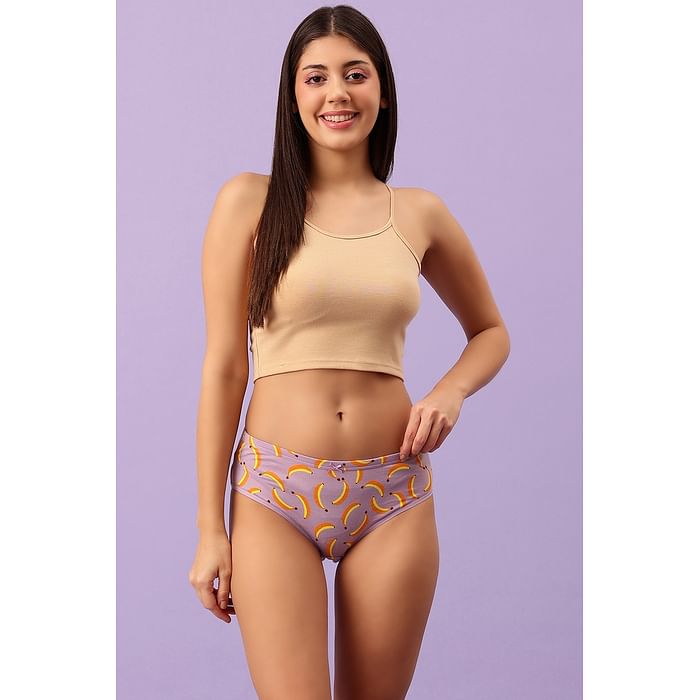 

Clovia Mid Waist Fruit Print Hipster Panty in Lilac - Cotton - PN3515P12, Lavender