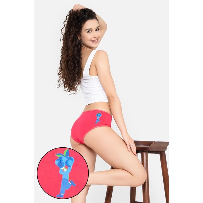 

Clovia Mid Waist Fruit Print Hipster Panty in Magenta - Cotton - PN3297B14, Pink