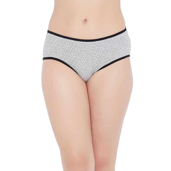 

Clovia Mid Waist Geometric Print Hipster Panty in Grey - Cotton - PN2990D01, Light grey