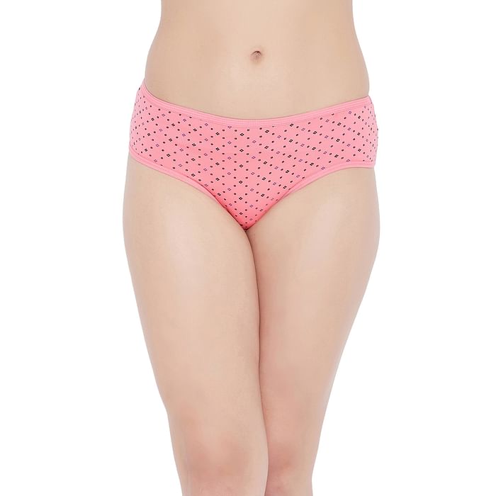 

Clovia Mid Waist Geometric Print Hipster Panty in Peach - Cotton - PN3464T16, Orange