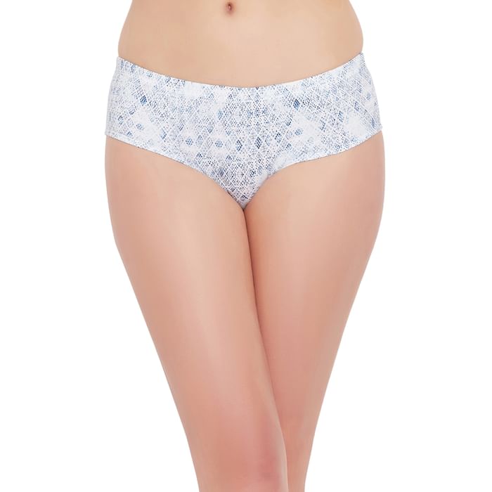 

Clovia Mid Waist Geometric Print Hipster Panty in White with Inner Elastic - 100% Cotton - PN2378Z18