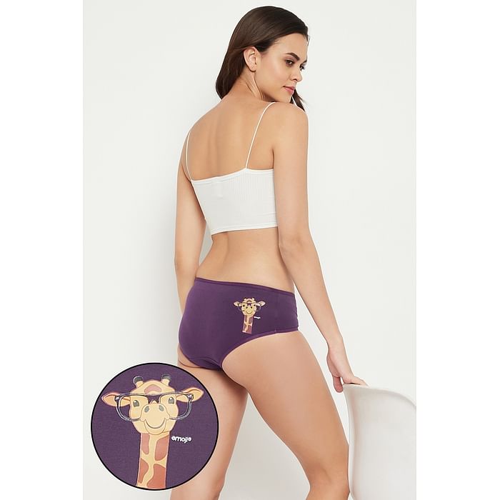 

Clovia Mid Waist Giraffe Emoji Print Hipster Panty in Purple - Cotton - PN3310B15
