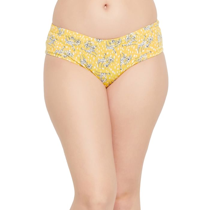 

Clovia Mid Waist Giraffe Print Hipster Panty in Golden Yellow with Inner Elastic - 100% Cotton - PN2855S02, Light yellow
