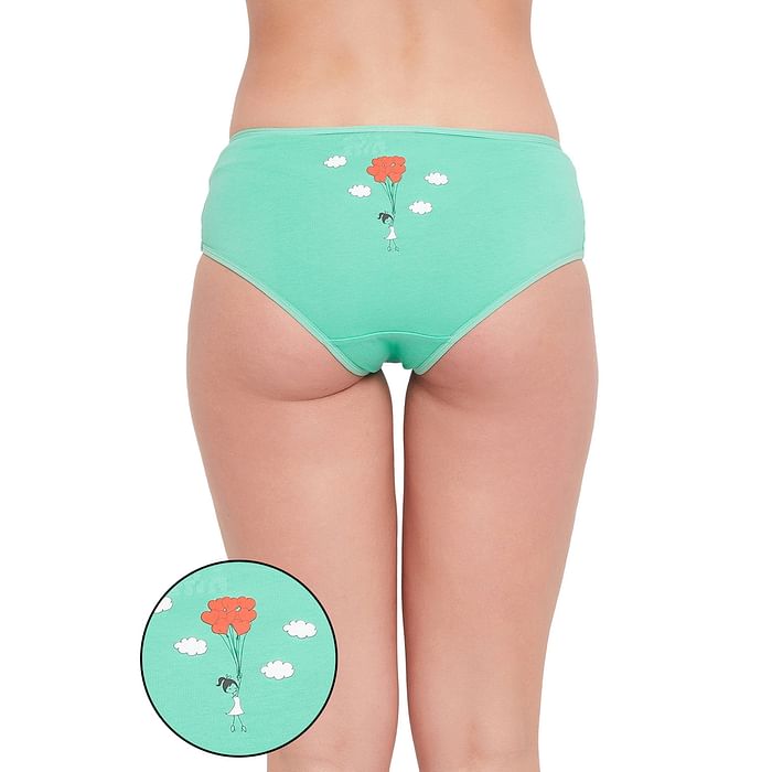 

Clovia Mid Waist Graphic Print Hipster Panty in Mint Green - Cotton - PN3310C11, Light green