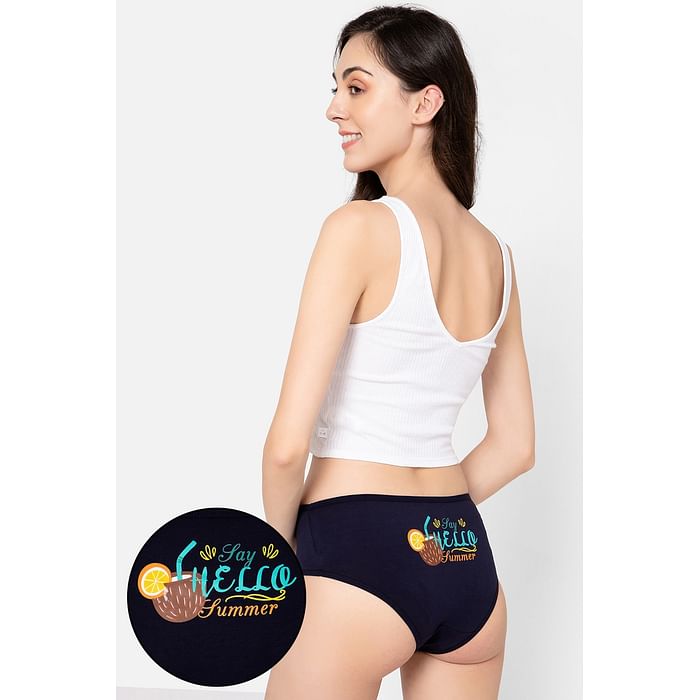 

Clovia Mid Waist Graphic Print Hipster Panty in Navy - Cotton - PN3297D08