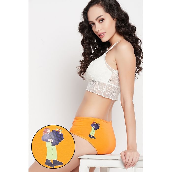 

Clovia Mid Waist Fruit Print Hipster Panty in Orange - Cotton - PN3297C16