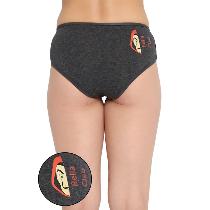 

Clovia Mid Waist Graphic & Text Print Hipster Panty in Dark Grey - Cotton - PN3377A05