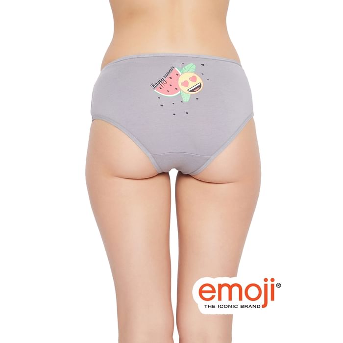 

Clovia Mid Waist Emoji & Text Print Hipster Panty in Light Grey - Cotton - PN3414P01