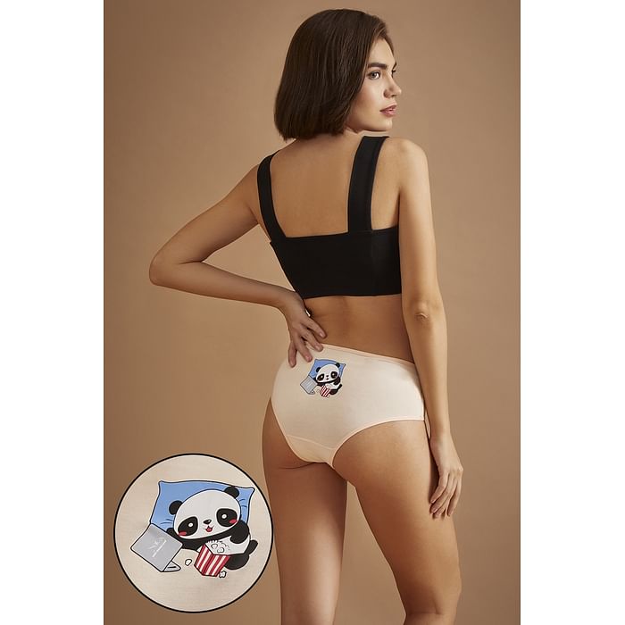 

Clovia Mid Waist Panda Print Hipster Panty in Peach Colour - Cotton - PN3297B34