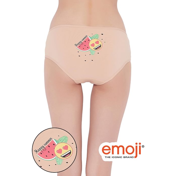 

Clovia Mid Waist Emoji & Text Print Hipster Panty in Peach Colour - Cotton - PN3414P34, Teal