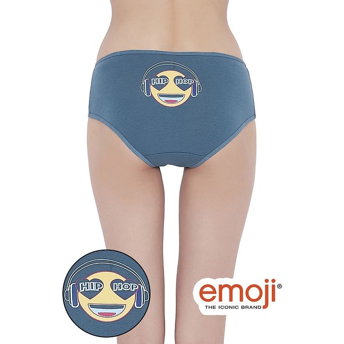 

Clovia Mid Waist Emoji & Text Print Hipster Panty in Teal - Cotton - PN3350P36