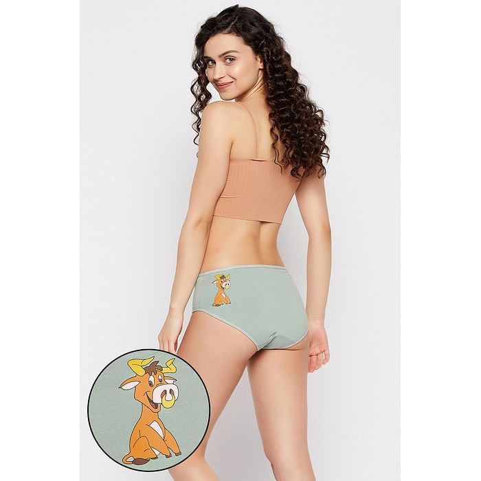 

Clovia Mid Waist Graphic Print Hipster Panty in Sage Green - Cotton - PN3110C11, Light green