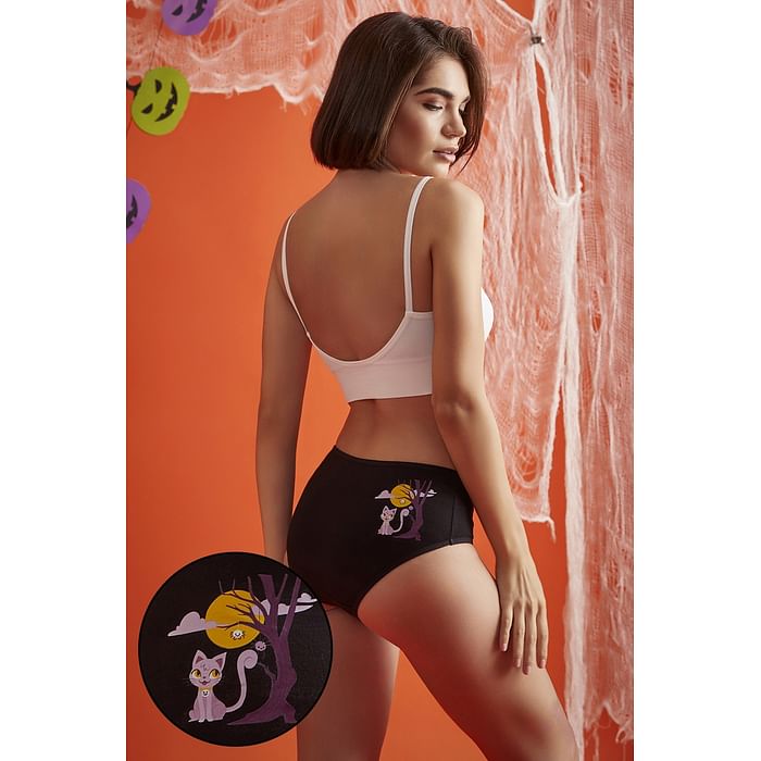 

Clovia Mid Waist Halloween Print Hipster Panty in Black - Cotton - PN3110A13