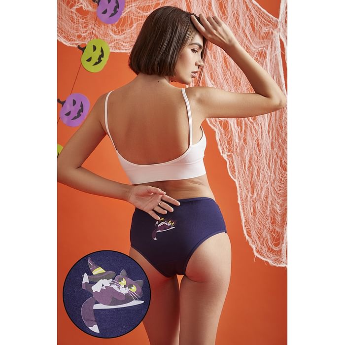 

Clovia Mid Waist Halloween Print Hipster Panty in Navy - Cotton - PN3110B08