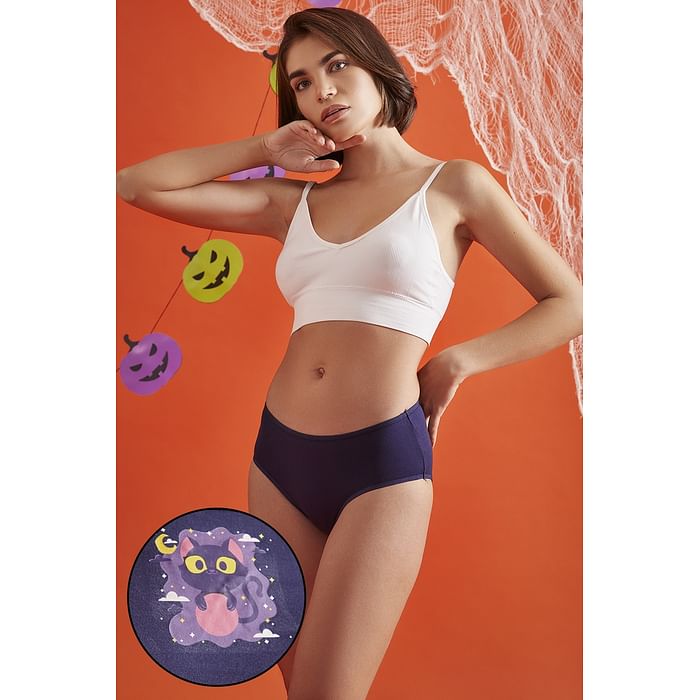 

Clovia Mid Waist Halloween Print Hipster Panty in Navy - Cotton - PN3110A08