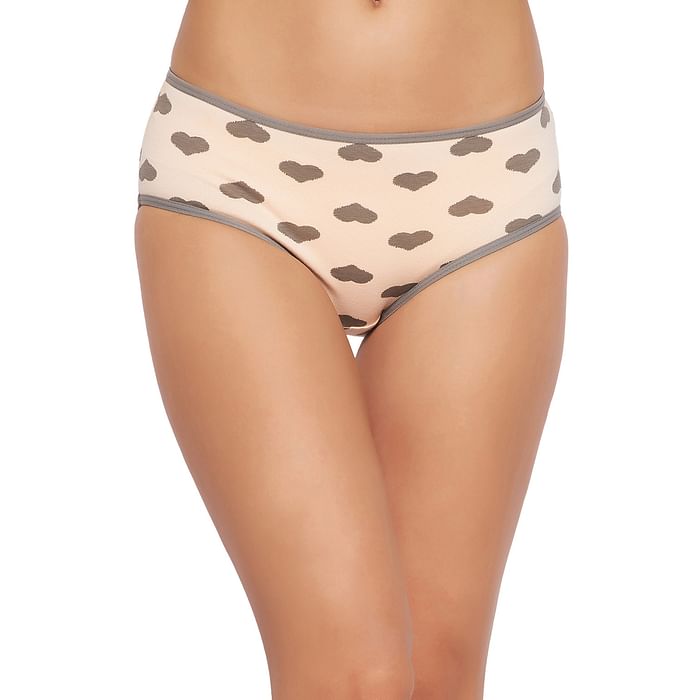 

Clovia Mid Waist Heart Print Hipster Panty in Nude Colour - Cotton - PN3411H24