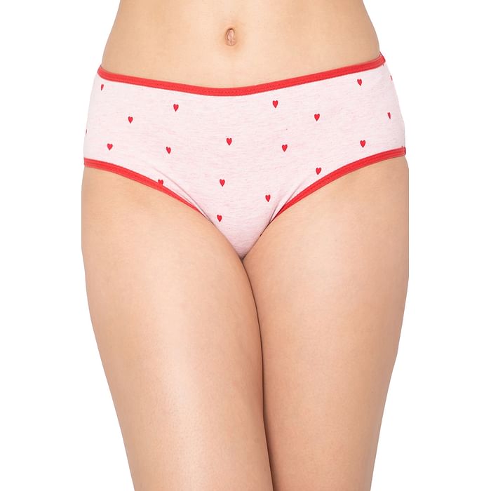 

Clovia Mid Waist Heart Print Hipster Panty in Soft Pink - PN2854X22, Light pink