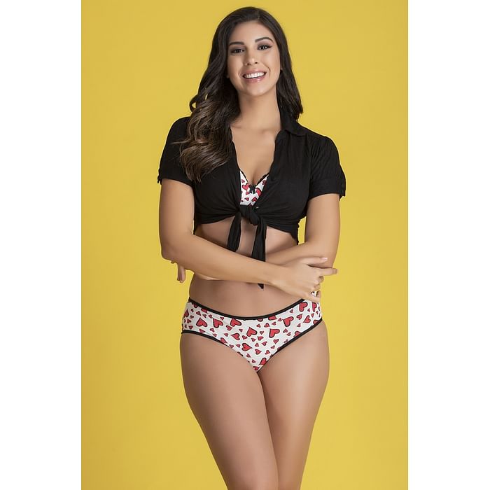 

Clovia Mid Waist Heart Print Hipster Panty in White - Cotton - PN2679I18