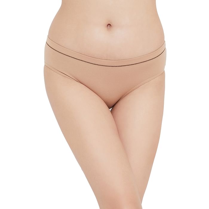

Clovia Mid Waist Hipster Panty in Beige- Cotton - PN3441P24, Nude-colour