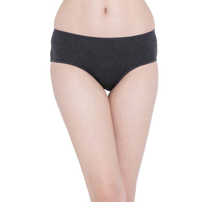 

Clovia Mid Waist Hipster Panty in Grey- Cotton - PN2999P05, Dark grey