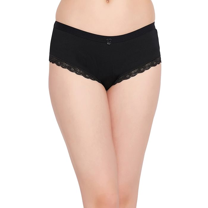 

Clovia Low Waist Hipster Panty in Black with Lace Trims - Cotton - PN3542P13