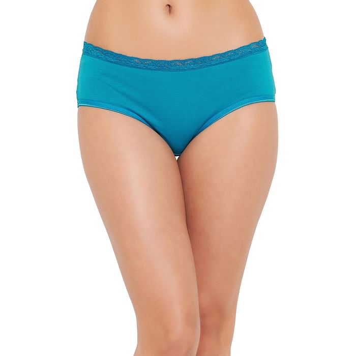 

Clovia Mid Waist Hipster Panty in Cobalt Blue with Lace Trims - Cotton - PN3504A03, Light blue