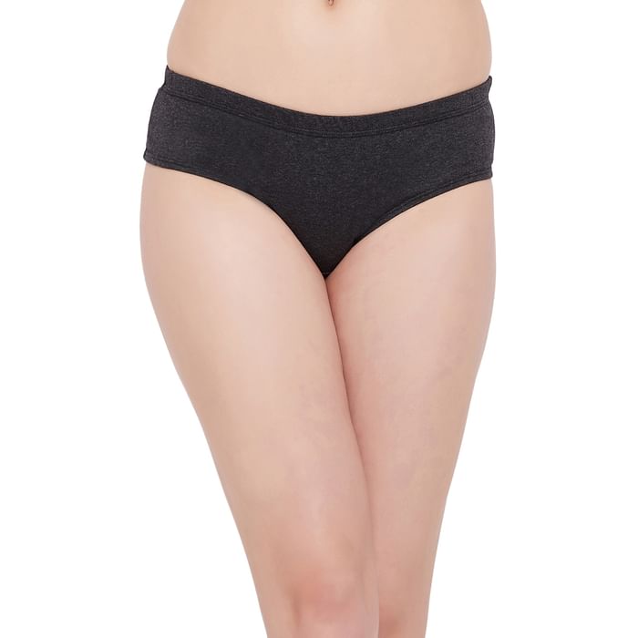 

Clovia Mid Waist Hipster Panty in Dark Grey Melange with Inner Elastic - 100% Cotton - PN2508B05