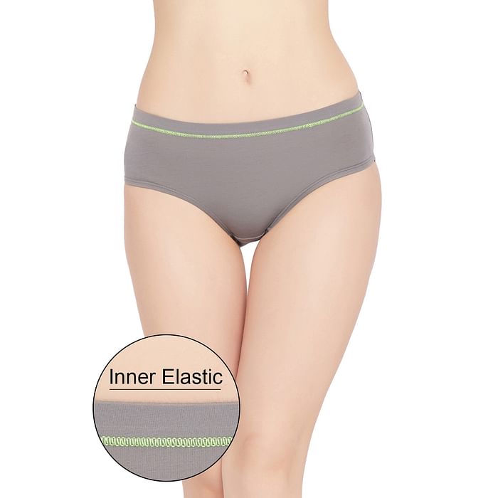 

Clovia Mid Waist Hipster Panty in Grey with Inner Elastic - Cotton - PN3441D05, Dark grey